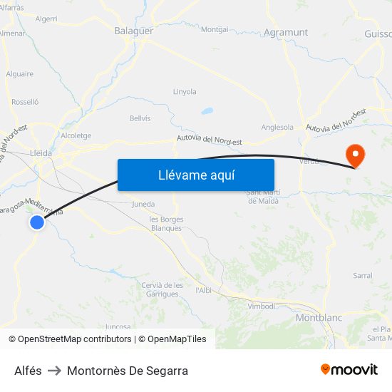 Alfés to Montornès De Segarra map