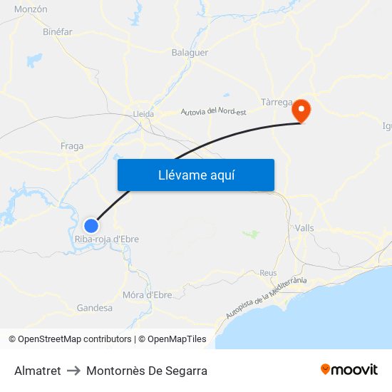 Almatret to Montornès De Segarra map