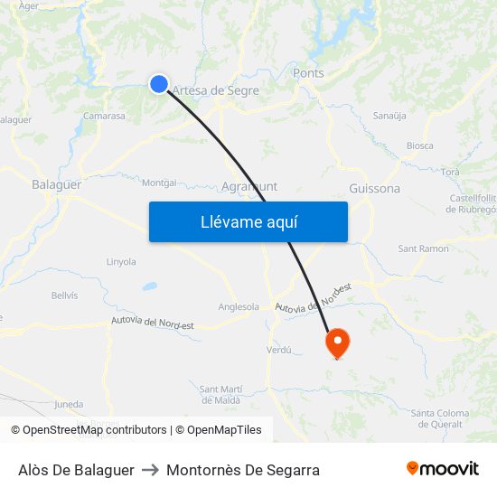 Alòs De Balaguer to Montornès De Segarra map