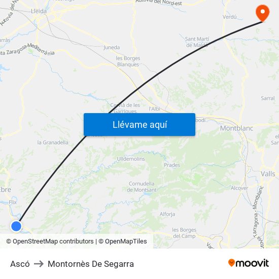 Ascó to Montornès De Segarra map