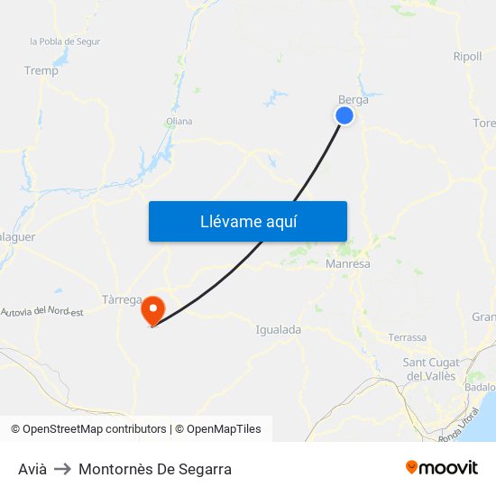 Avià to Montornès De Segarra map