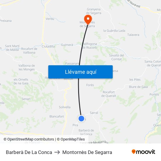 Barberà De La Conca to Montornès De Segarra map