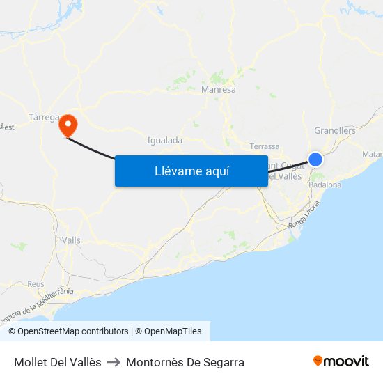 Mollet Del Vallès to Montornès De Segarra map