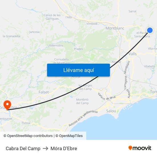 Cabra Del Camp to Móra D'Ebre map