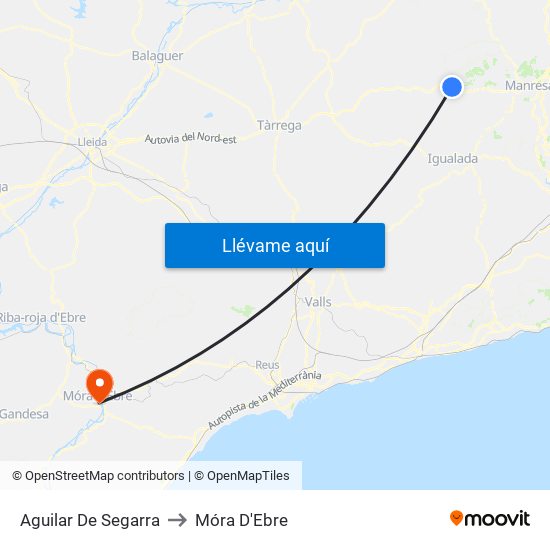 Aguilar De Segarra to Móra D'Ebre map