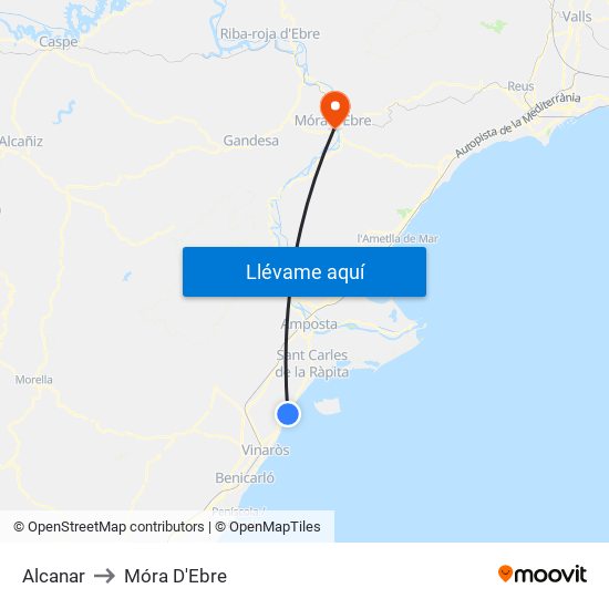 Alcanar to Móra D'Ebre map