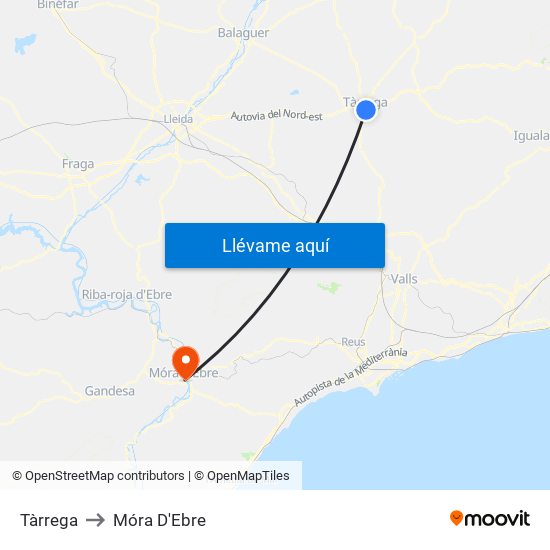 Tàrrega to Móra D'Ebre map