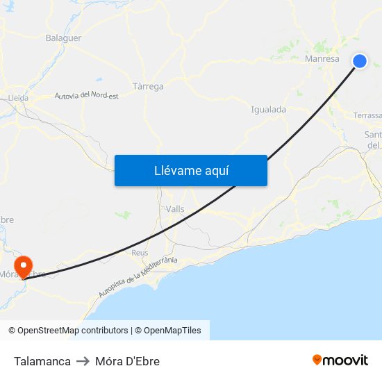 Talamanca to Móra D'Ebre map