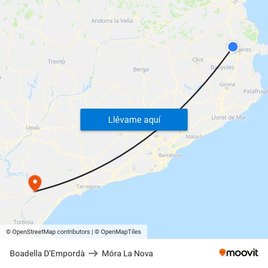 Boadella D'Empordà to Móra La Nova map