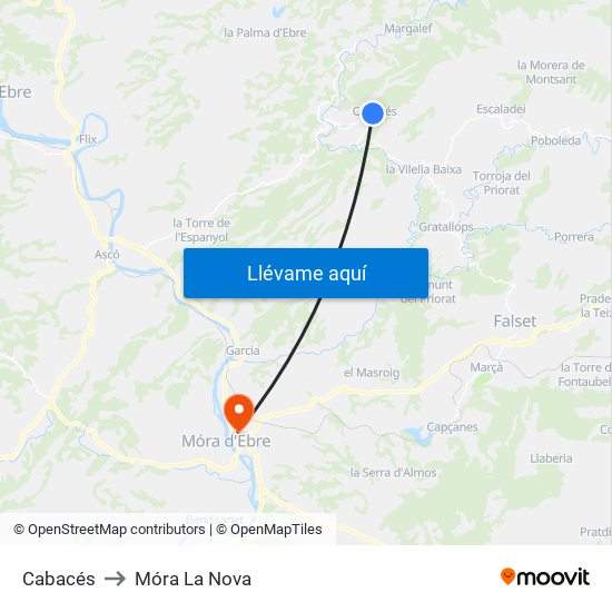 Cabacés to Móra La Nova map