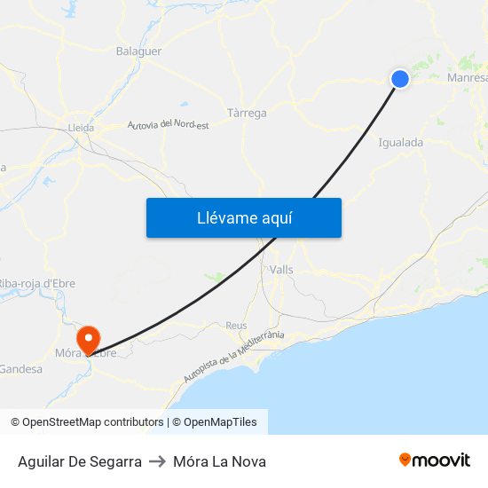Aguilar De Segarra to Móra La Nova map