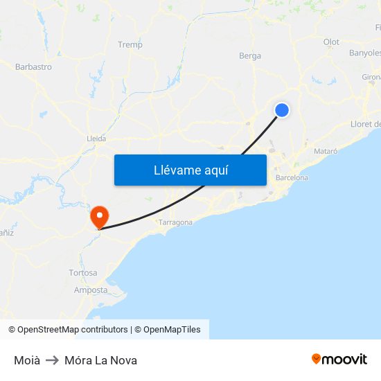 Moià to Móra La Nova map