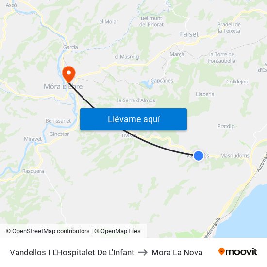 Vandellòs I L'Hospitalet De L'Infant to Móra La Nova map