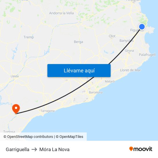 Garriguella to Móra La Nova map