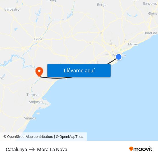 Catalunya to Móra La Nova map