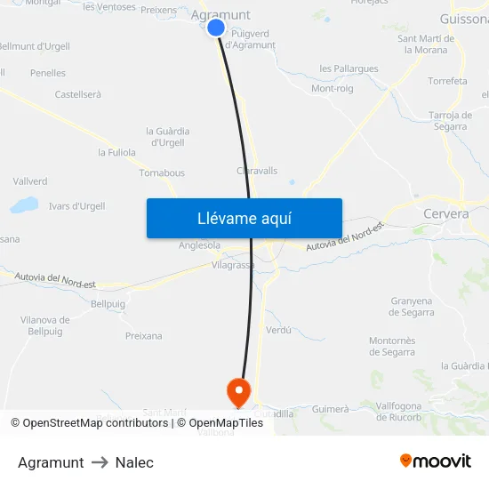 Agramunt to Nalec map