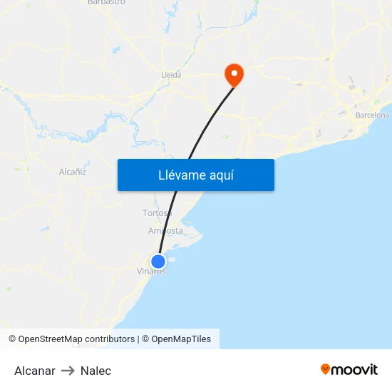 Alcanar to Nalec map