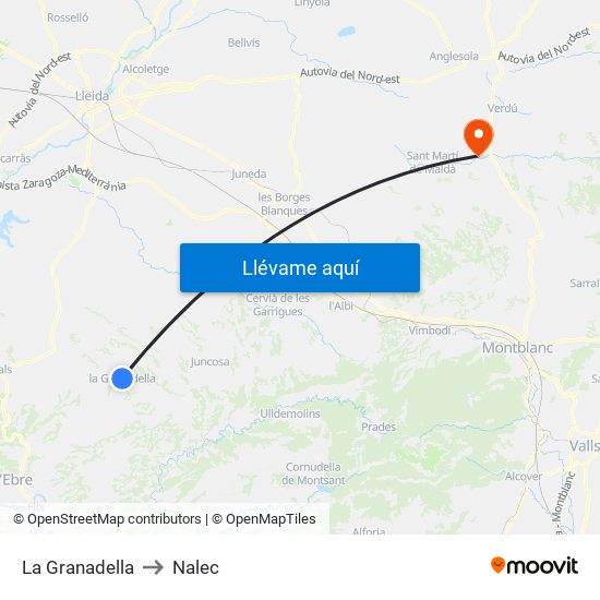 La Granadella to Nalec map