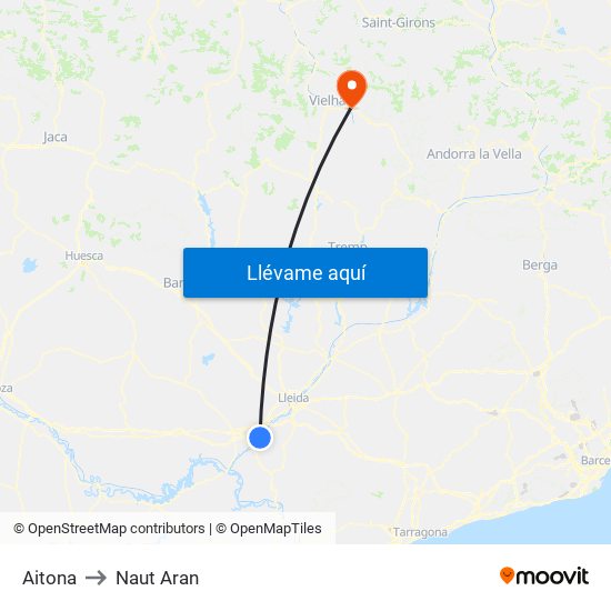 Aitona to Naut Aran map