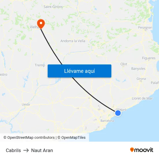 Cabrils to Naut Aran map