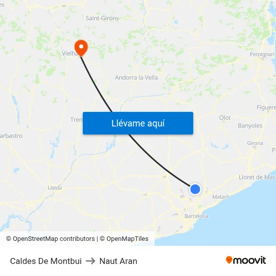 Caldes De Montbui to Naut Aran map