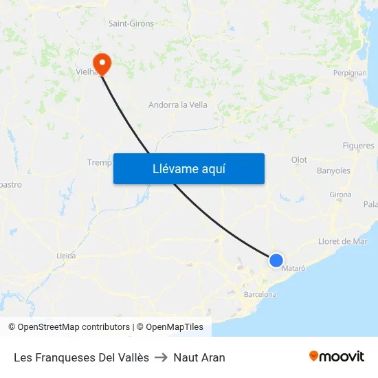 Les Franqueses Del Vallès to Naut Aran map