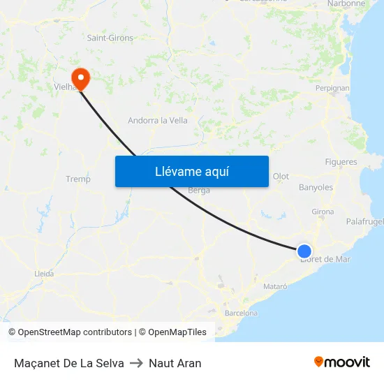 Maçanet De La Selva to Naut Aran map