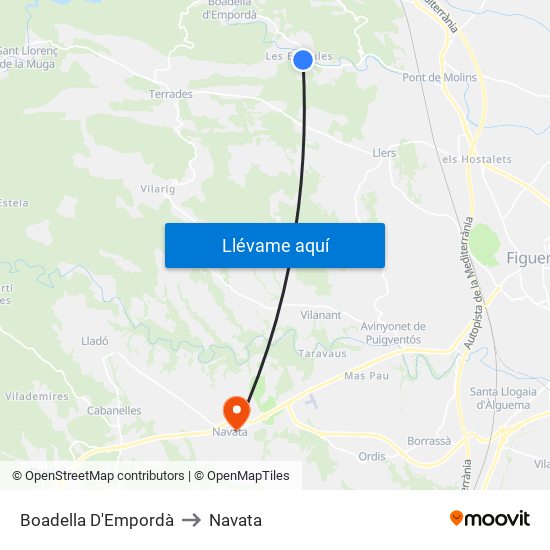 Boadella D'Empordà to Navata map