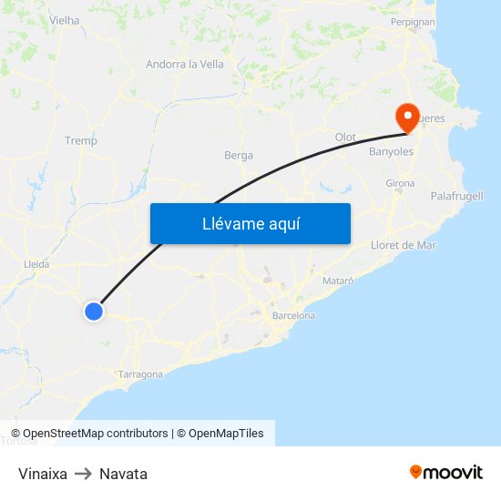 Vinaixa to Navata map