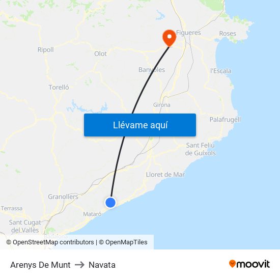 Arenys De Munt to Navata map