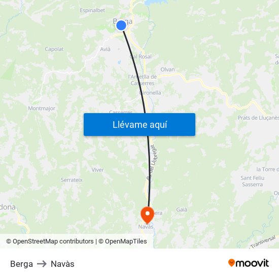 Berga to Navàs map