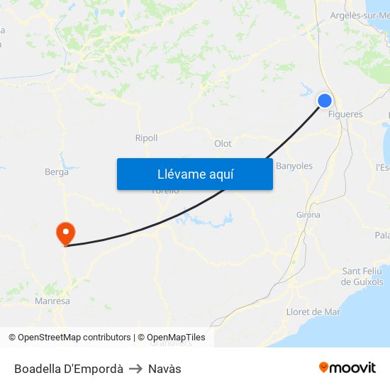 Boadella D'Empordà to Navàs map