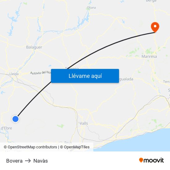 Bovera to Navàs map