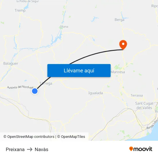 Preixana to Navàs map