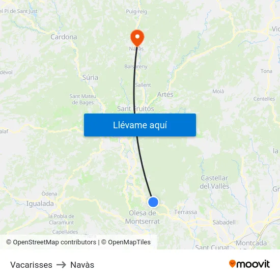 Vacarisses to Navàs map