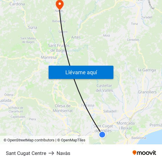 Sant Cugat Centre to Navàs map