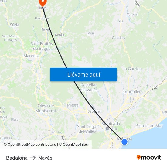 Badalona to Navàs map