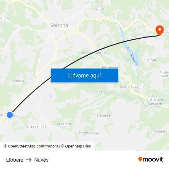 Llobera to Navès map