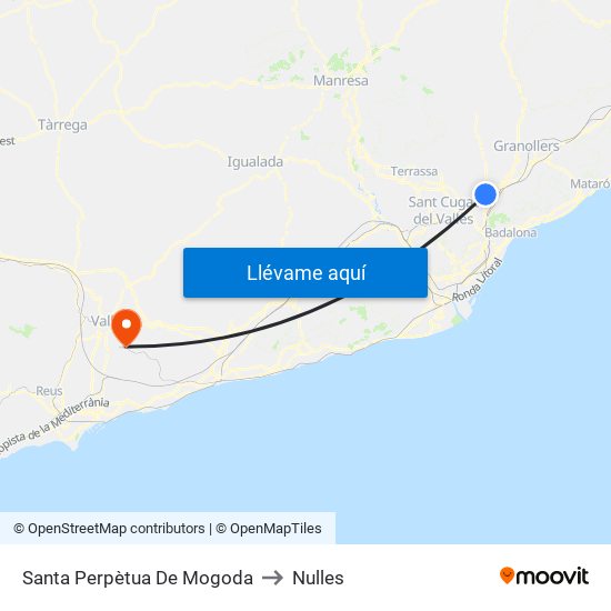 Santa Perpètua De Mogoda to Nulles map