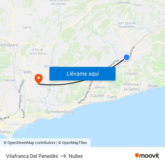 Vilafranca Del Penedès to Nulles map