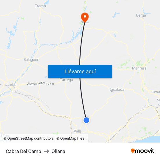 Cabra Del Camp to Oliana map