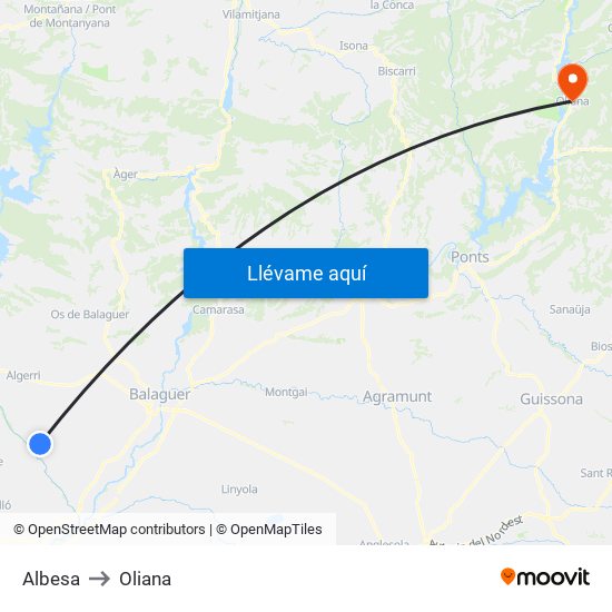 Albesa to Oliana map