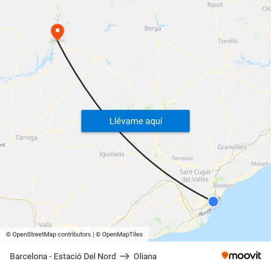 Barcelona - Estació Del Nord to Oliana map