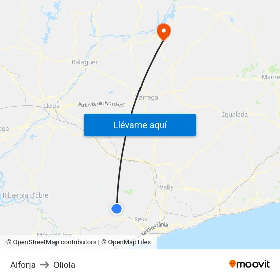 Alforja to Oliola map