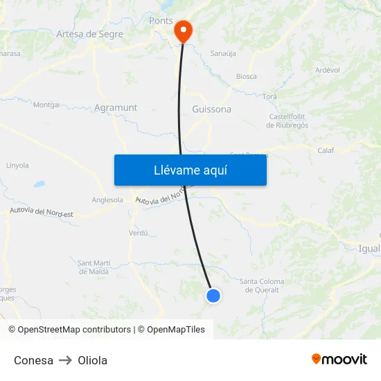 Conesa to Oliola map
