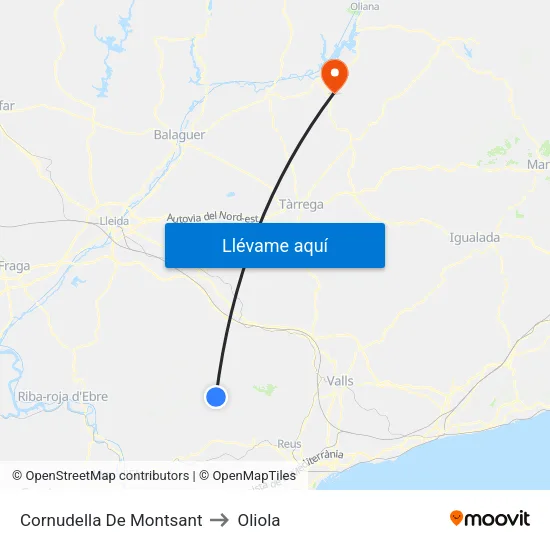 Cornudella De Montsant to Oliola map