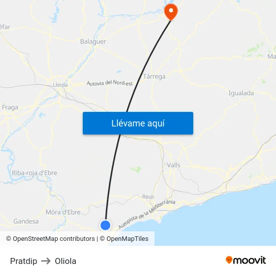 Pratdip to Oliola map