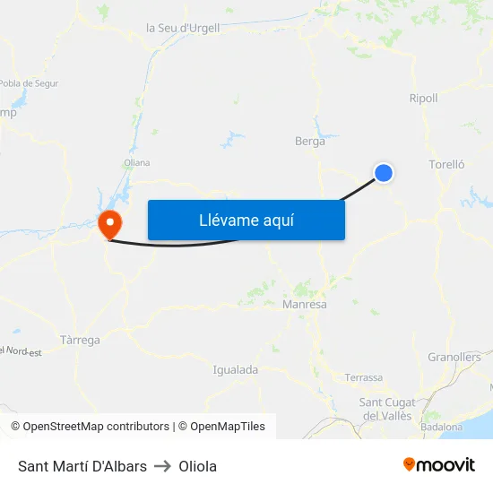 Sant Martí D'Albars to Oliola map