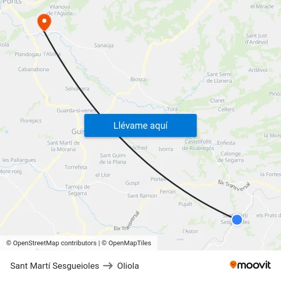 Sant Martí Sesgueioles to Oliola map