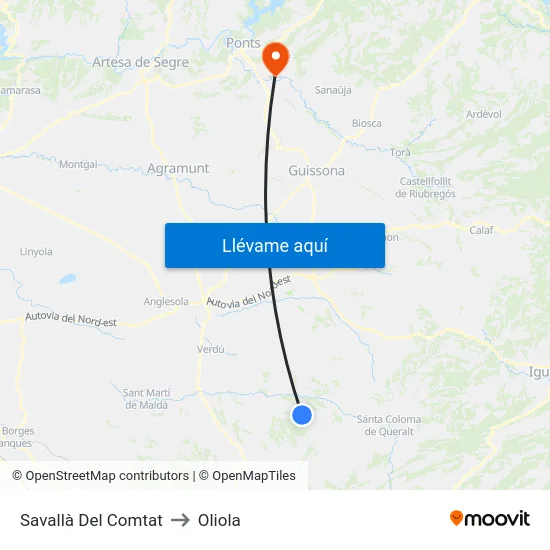 Savallà Del Comtat to Oliola map